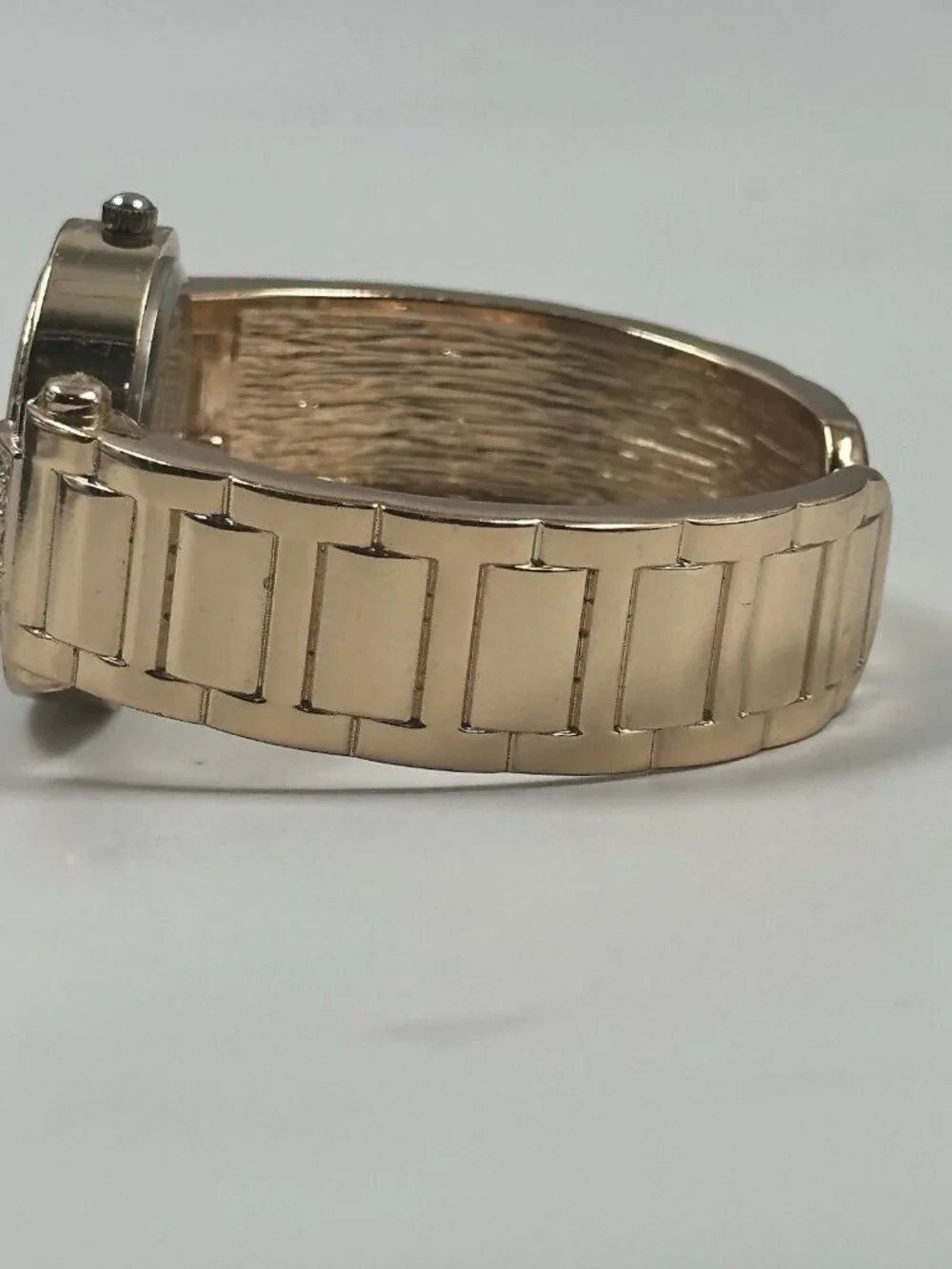 3/$30 Studio Time Watch Women Rose Gold Tone Rhinestone Bezel Cuff Band 6.25